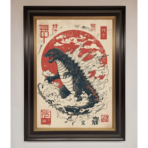 Godzilla Rises Red Sun Framed Poster - B0 (100 x 141 cm) / Black Gold - Framed Print
