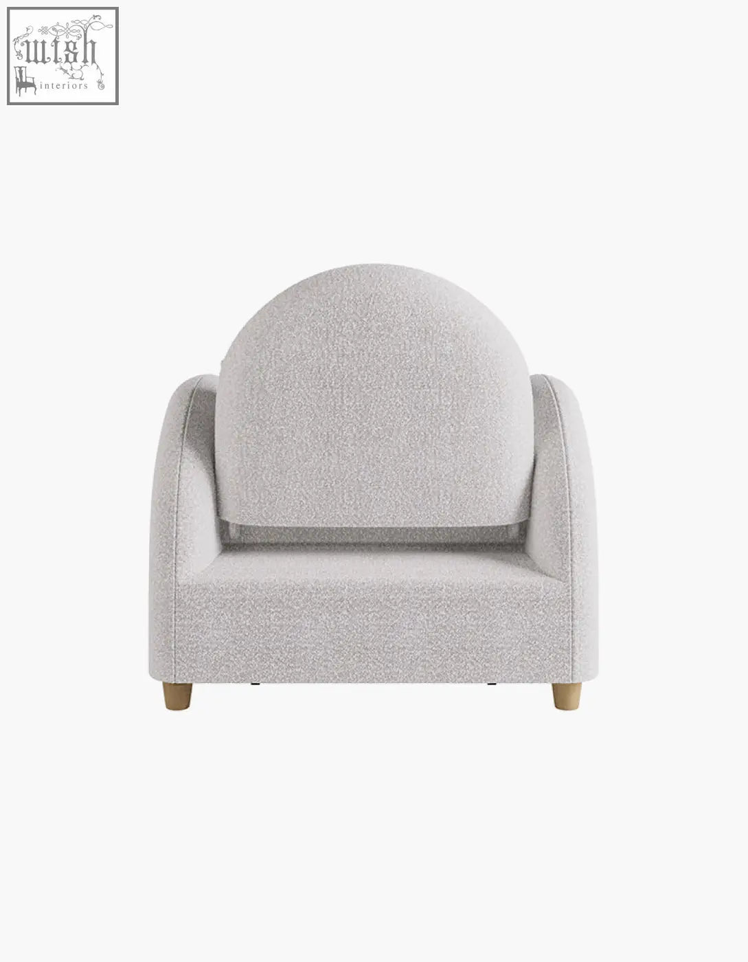 Goh single sofa bed in light gray boucle with cozy rounded back and wooden legs perfect as a single sofa bed seat