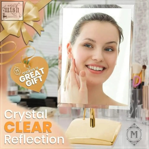Gold large free standing rectangular vanity mirror with sleek design and crystal clear reflection perfect for dressing table gift box