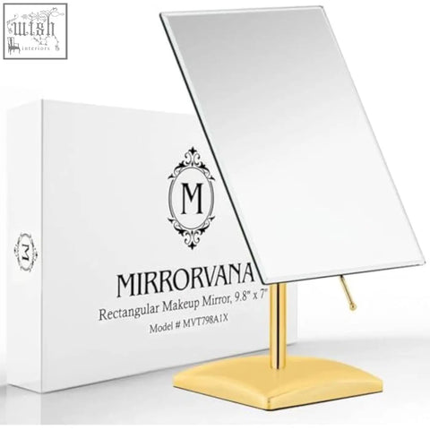 Gold large free standing rectangular makeup mirror with adjustable stand in gold finish perfect for dressing table gift box