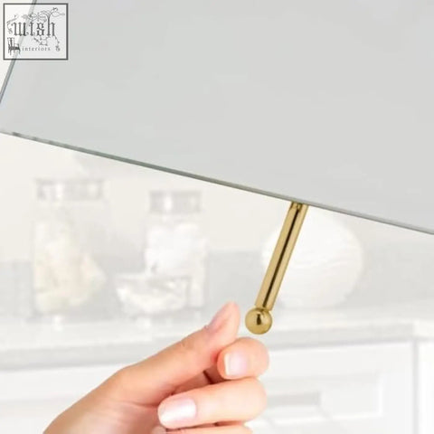 Gold metal support leg with spherical ball end for gold large free standing mirror on dressing table gift box included