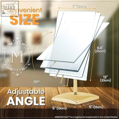 Gold large free standing mirror with adjustable gold stand and three clear glass panels perfect for dressing table gift box