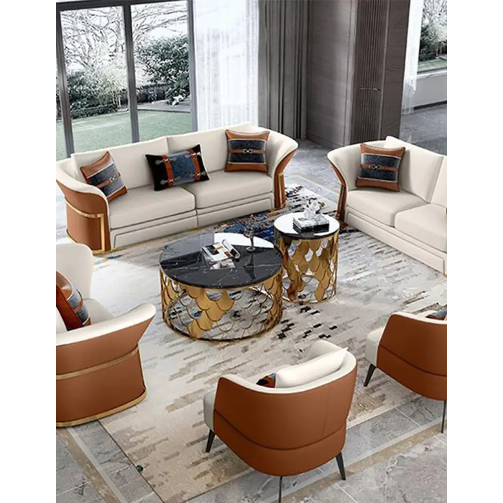 Gold Nesting Coffee Table, Marble｜ DC Concept