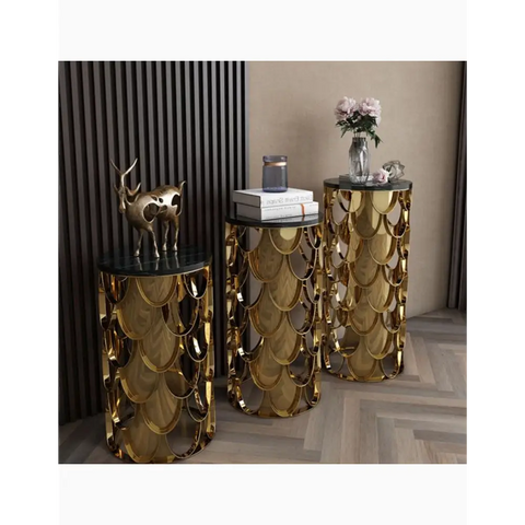 Gold Nesting Coffee Table, Marble｜ DC Concept