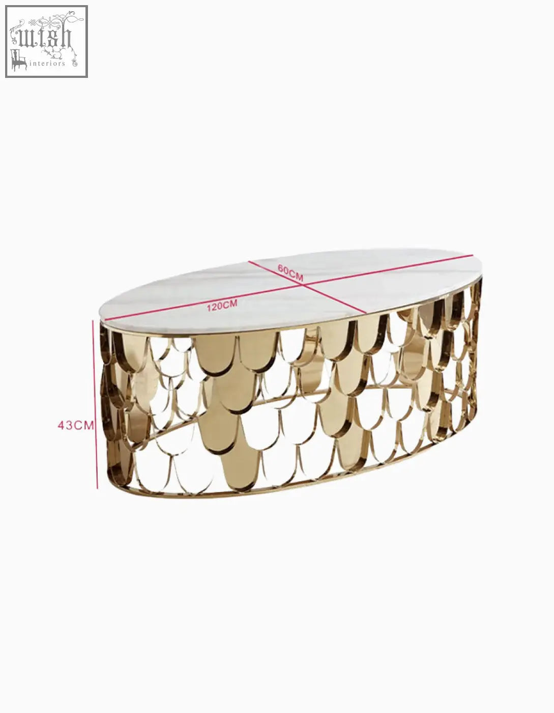 Gold nesting coffee table with gold coffee table fish-scale pattern base and white marble top