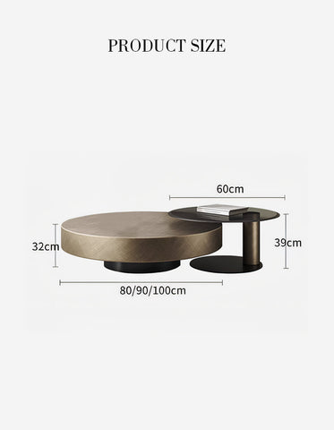 Modern gold coffee table with bronze finish circular top and minimalist black base perfect for stylish living rooms