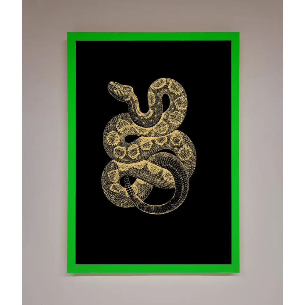 Golden Serpent Framed Wall Art - B0 (100 x 141 cm) / Neon Dark Green - Framed Print