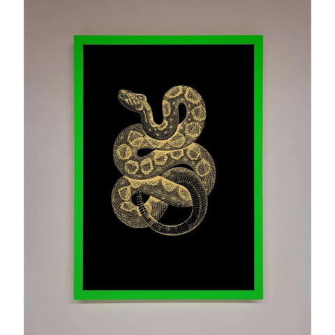 Golden Serpent Framed Wall Art - B0 (100 x 141 cm) / Neon Dark Green - Framed Print