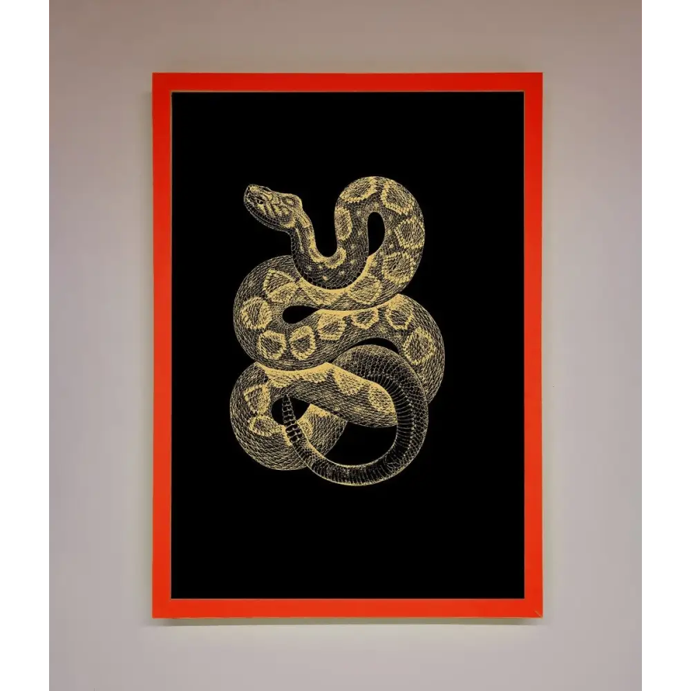 Golden Serpent Framed Wall Art - B0 (100 x 141 cm) / Neon Red - Framed Print