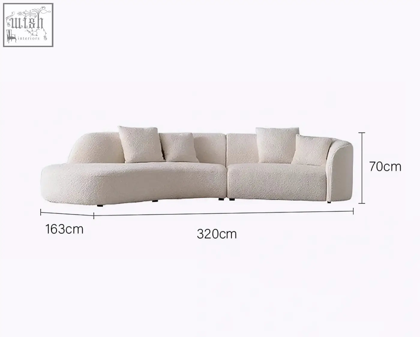 Cream-colored plush goldie gubi three seater sofa with soft boucle fabric and rounded armrests for cozy seating