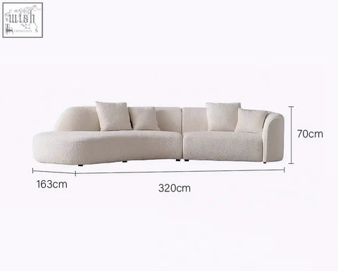 Cream-colored plush goldie gubi three seater sofa with soft boucle fabric and rounded armrests for cozy seating