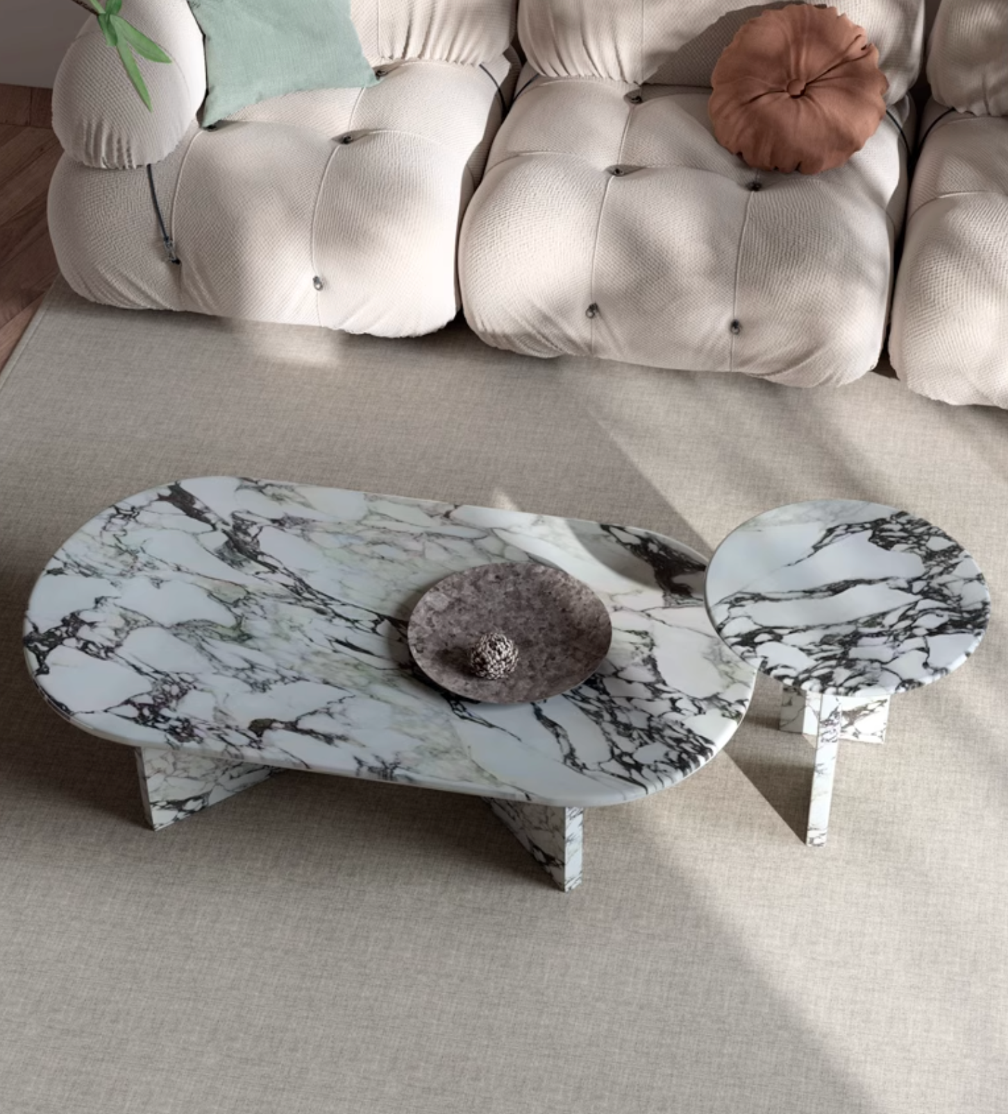 Modern white and black marble goliah coffee table set with sleek asymmetrical design perfect as a coffee table
