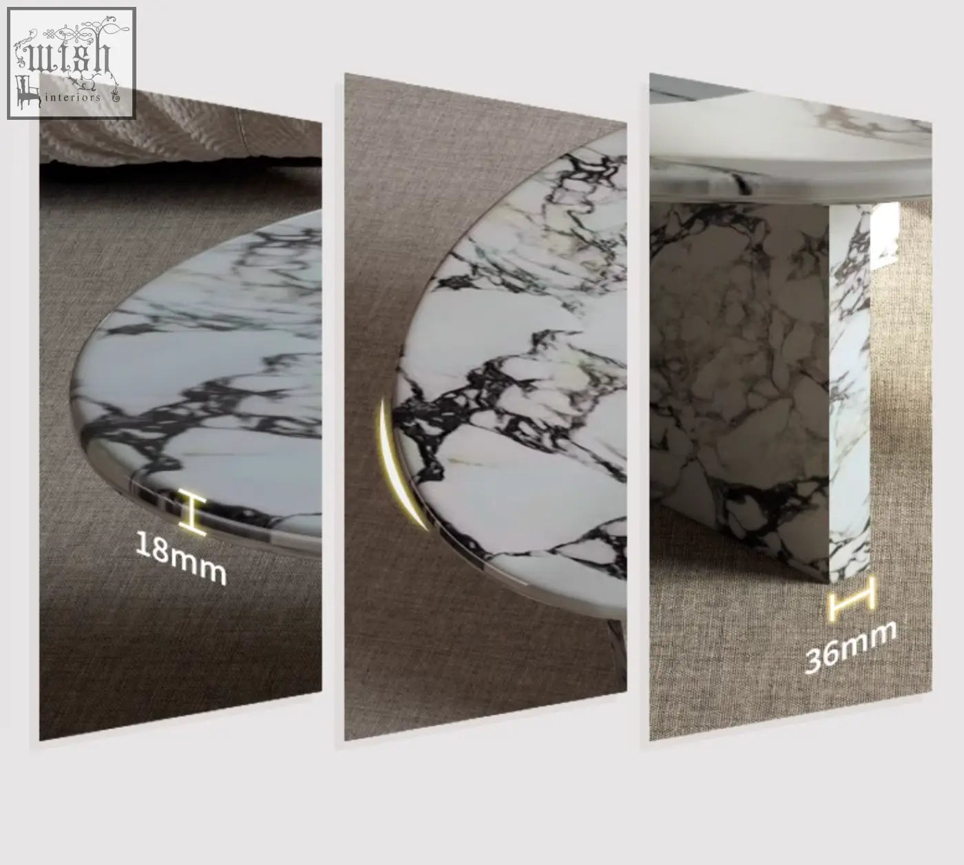 A goliah coffee table set featuring a sleek oval coffee table with polished white and black marble top and base