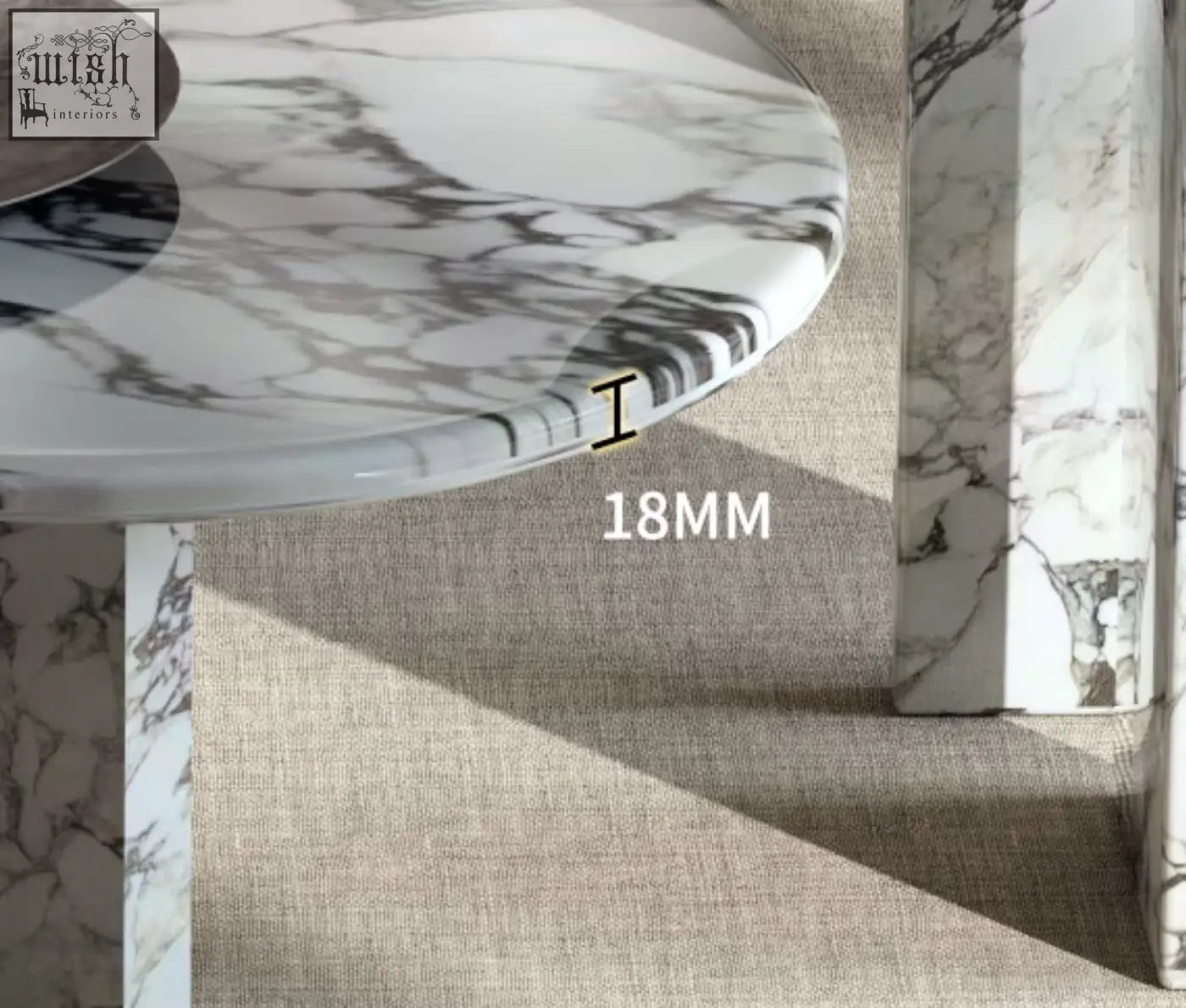 Goliah coffee table set with a sleek white marble coffee table featuring black veining and matching pedestal legs