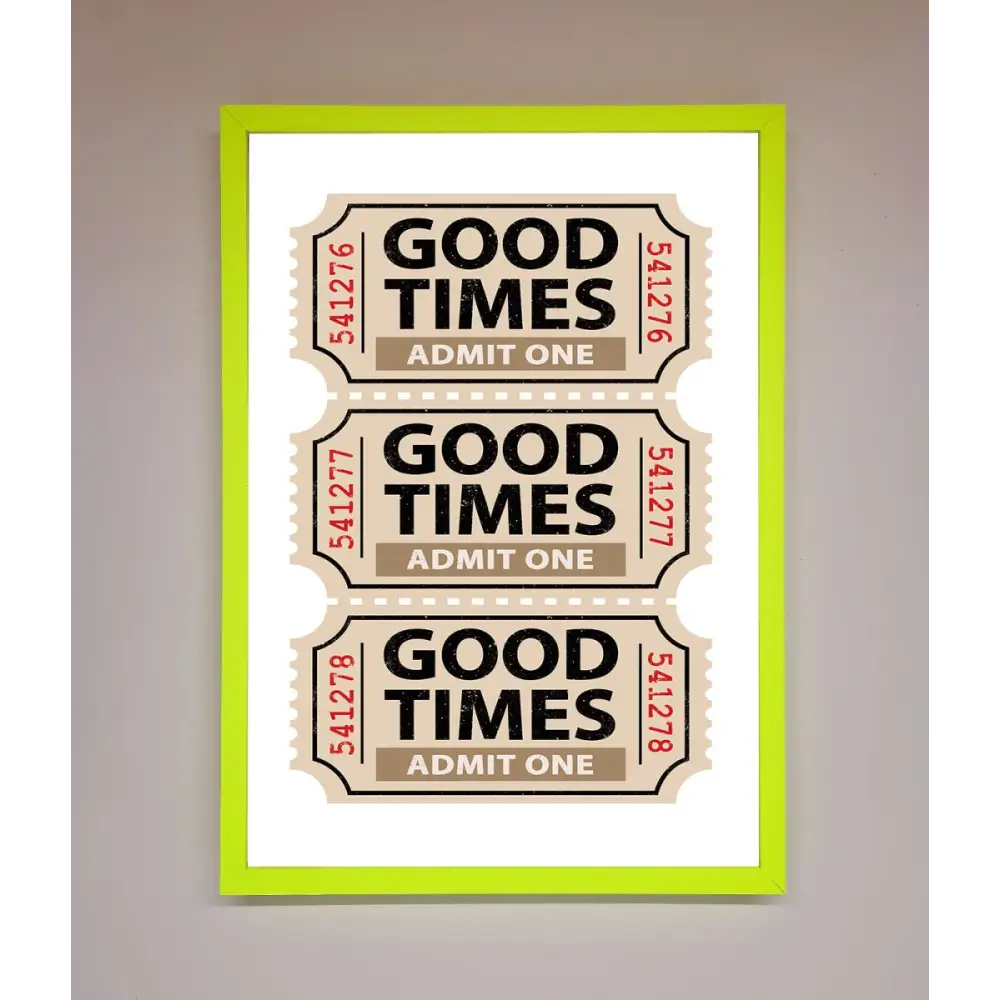 Good Times Beige Framed Wall Art - A3 (29.7 x 42 cm) / Neon Green - Framed Print