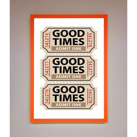 Good Times Beige Framed Wall Art - A3 (29.7 x 42 cm) / Neon Orange - Framed Print