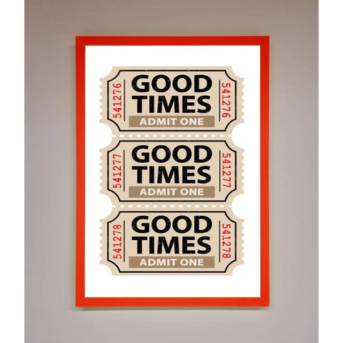 Good Times Beige Framed Wall Art - A3 (29.7 x 42 cm) / Neon Red - Framed Print