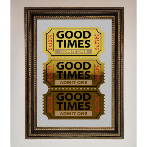 Good Times Tickets Foil Print - A3 (29.7 x 42 cm) / Ornate Gold Black - Framed Print