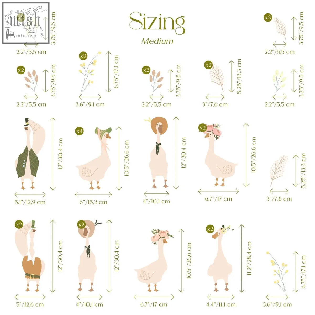 A charming goose nursery wall decal set with pastel pink geese in elegant outfits perfect for nursery wall decor