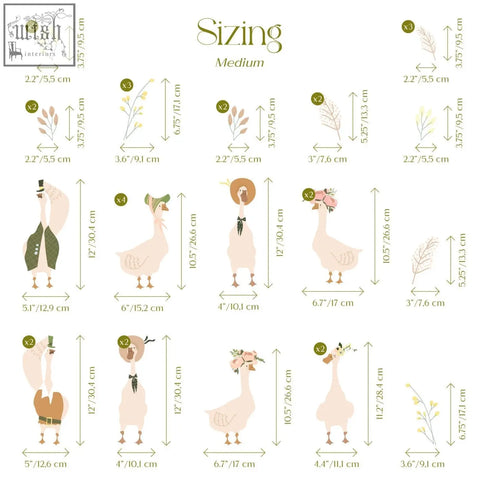 A charming goose nursery wall decal set with pastel pink geese in elegant outfits perfect for nursery wall decor