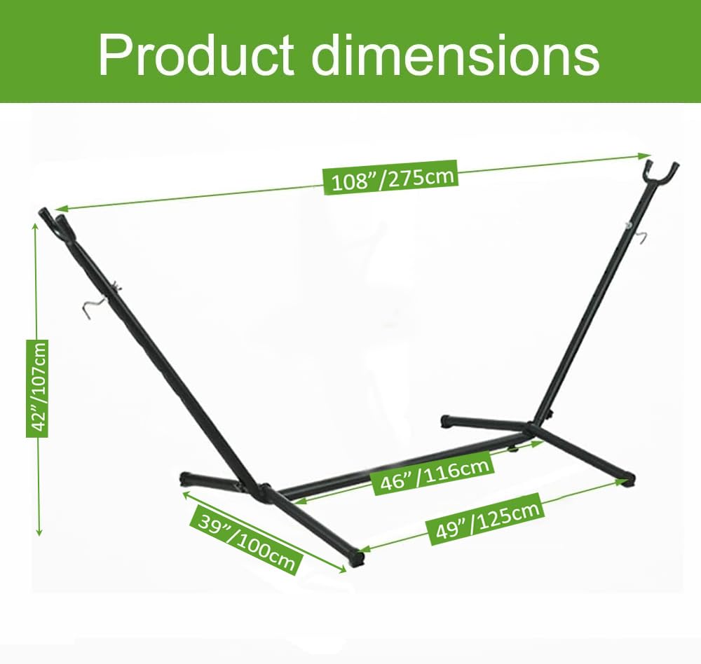 Black metal goutime 9ft double hammock stand with adjustable height sturdy base includes portable carrying bag