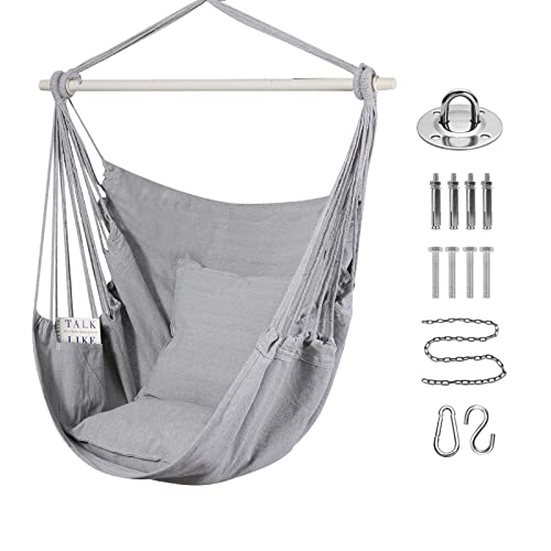 Gray goutime hammock chair swing with cushion hanging pockets sturdy fabric straps and detachable metal support bar