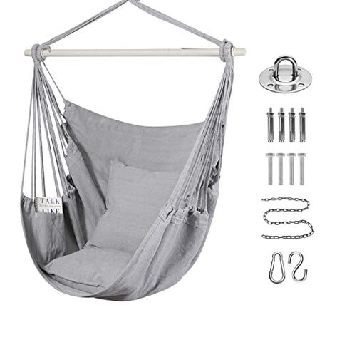 Gray goutime hammock chair swing with cushion hanging pockets sturdy fabric straps and detachable metal support bar