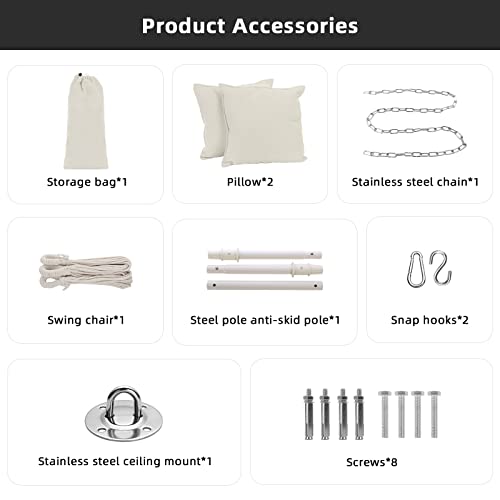 Set of gray accessories for goutime hammock chair swing including storage bags pillows detachable metal support and mounting hardware