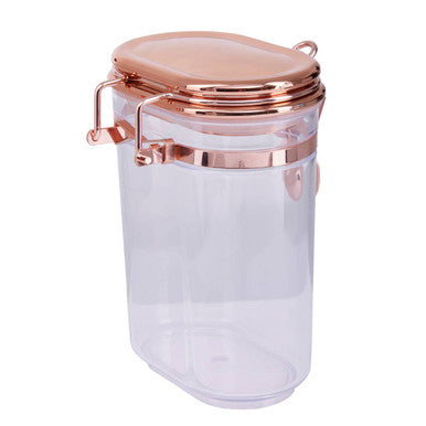 Clear plastic gozo jar with copper-tone clip-top lid and clasp mechanism 500 ml storage container