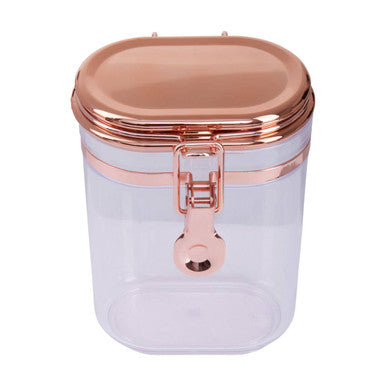 Clear plastic storage jar with copper-tone clip-top lid and clasp for airtight 500 ml gozo jar storage
