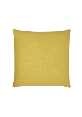 A square mustard yellow baker cushion cover made from textured linen fabric perfect for stylish comfort