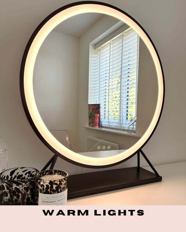 Grace round hollywood mirror black 60x67cm with sleek black frame and warm led lighting black frame hollywood mirror