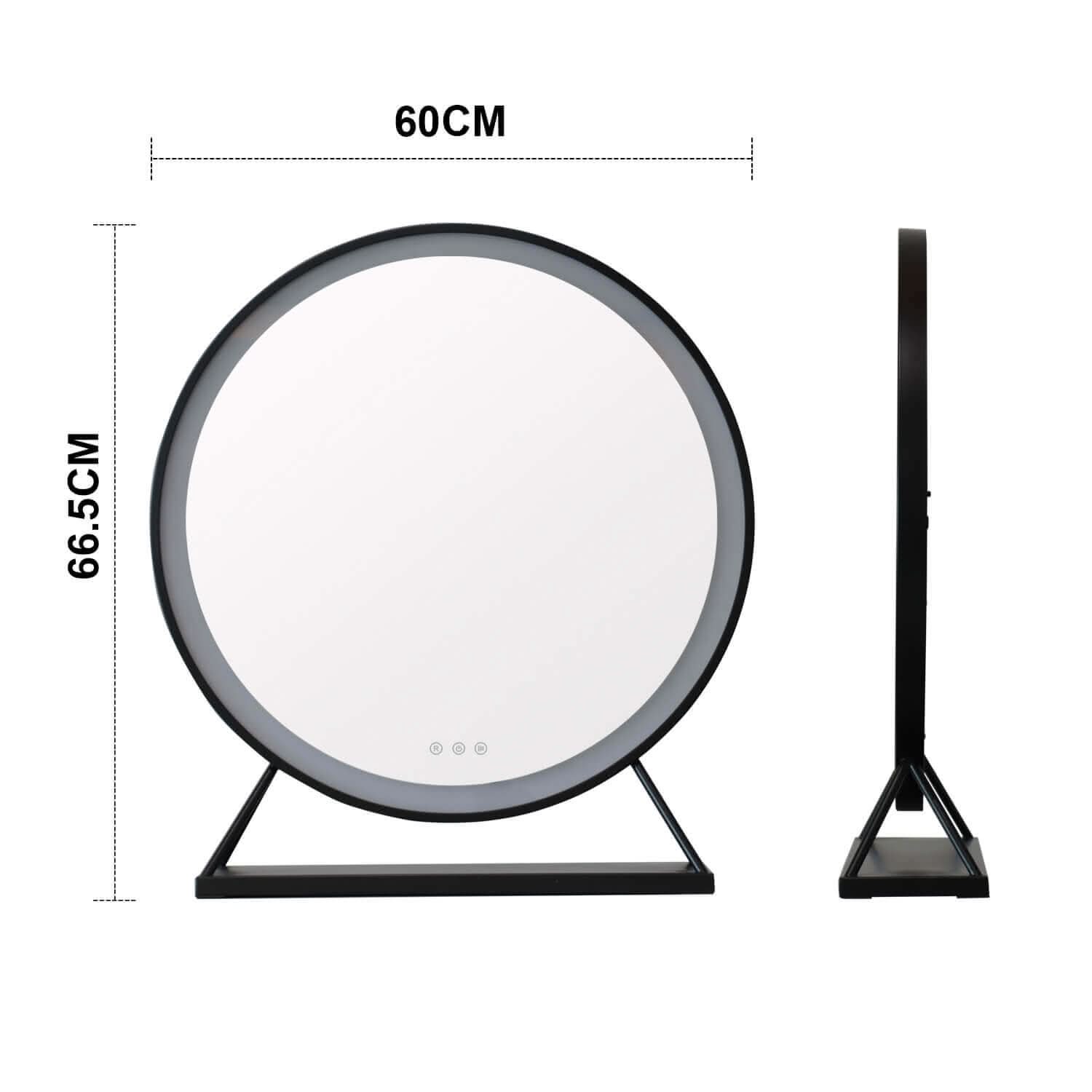 Black frame hollywood mirror grace round vanity mirror with led lighting and minimalist stand 60x67cm
