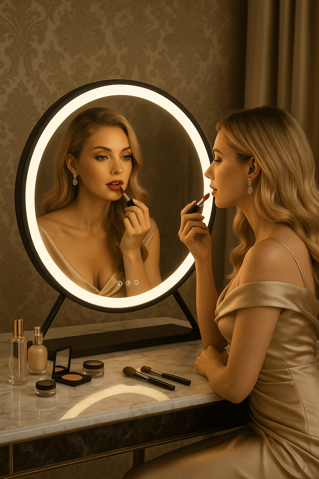 Grace round hollywood mirror black frame with white led ring light perfect black frame hollywood style vanity