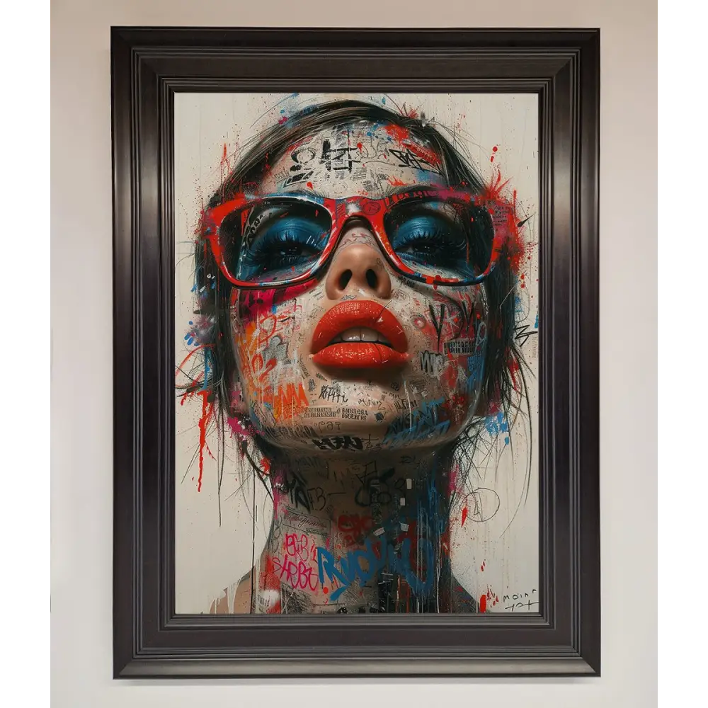Graffiti Lady Glasses Framed Wall Art - A1 (59.4 x 84.1 cm) / Matt Black - Framed Print