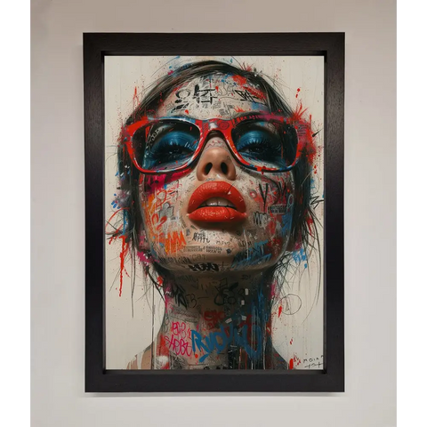 Graffiti Lady Glasses Framed Wall Art - A3 (29.7 x 42 cm) / Black - Framed Print