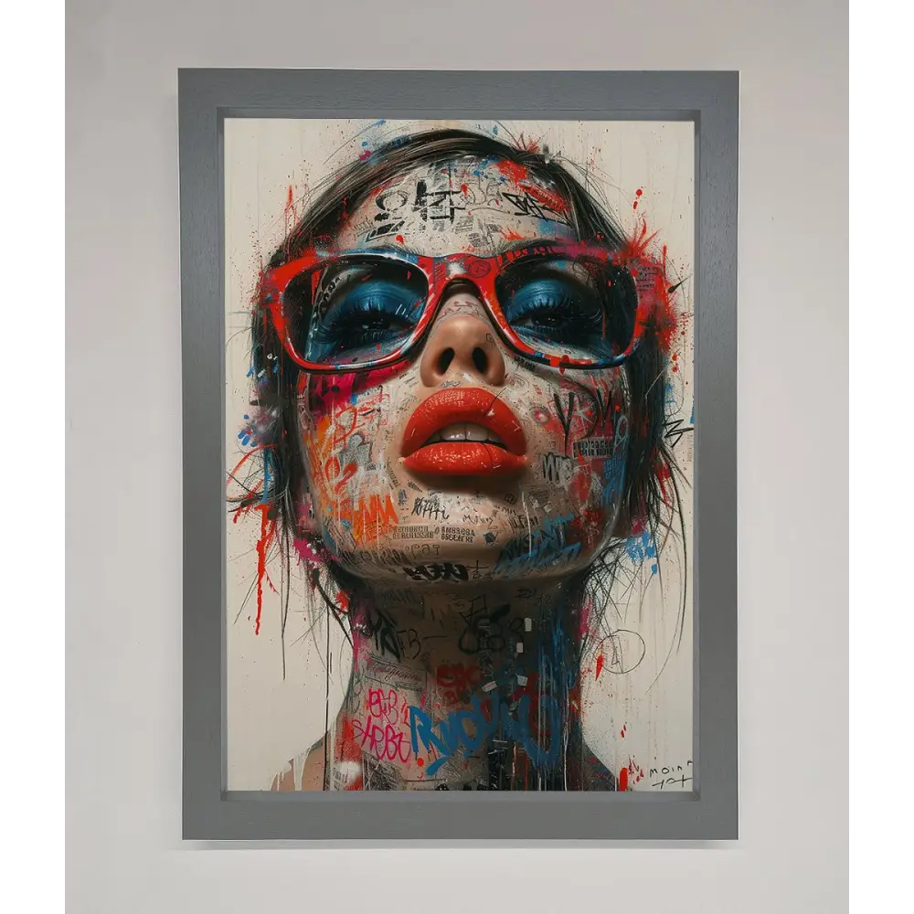 Graffiti Lady Glasses Framed Wall Art - A3 (29.7 x 42 cm) / Dark Grey - Framed Print