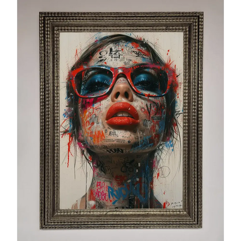 Graffiti Lady Glasses Framed Wall Art - A3 (29.7 x 42 cm) / Ornate Silver - Framed Print