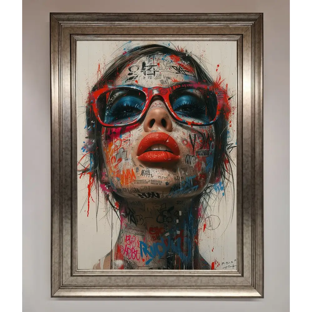 Graffiti Lady Glasses Framed Wall Art - A3 (29.7 x 42 cm) / Silver - Framed Print