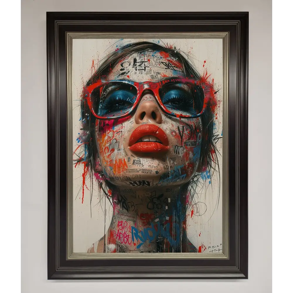 Graffiti Lady Glasses Framed Wall Art - B0 (100 x 141 cm) / Black Silver - Framed Print