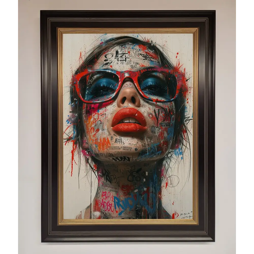 Graffiti Lady Glasses Framed Wall Art - B0 (100 x 141 cm) / Black Gold - Framed Print