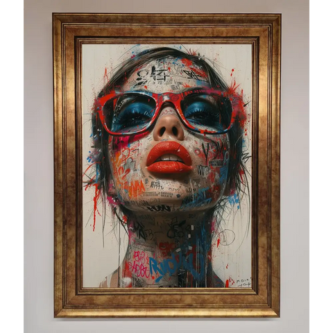 Graffiti Lady Glasses Framed Wall Art - B0 (100 x 141 cm) / Bronze - Framed Print