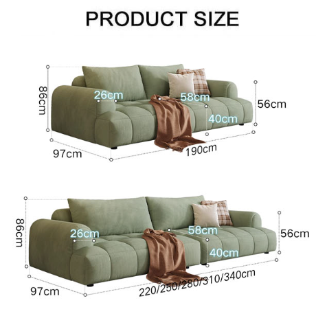 Grayson Puff Two Seater, Three Seater, Four Seater Sofa, Suede