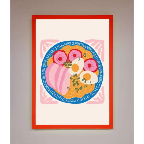 Greek Breakfast Framed Poster - B0 (100 x 141 cm) / Neon Red - Framed Print