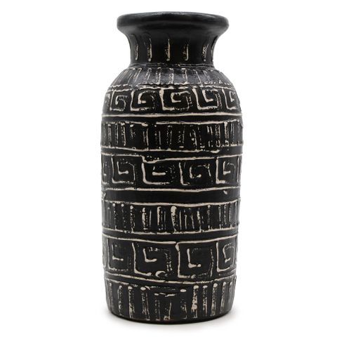 Black ceramic vase with white geometric patterns from lombok ceramic vases perfect for dry flowers display