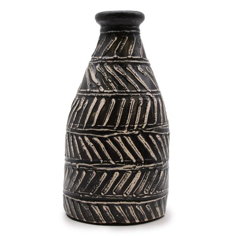 Black ceramic vase with white geometric patterns from lombok ceramic vases perfect for dry flowers display