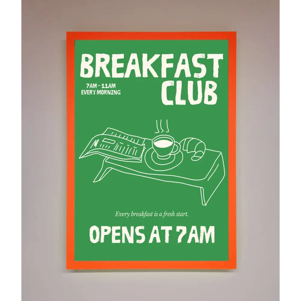 Green Breakfast Club Framed Wall Art - A3 (29.7 x 42 cm) / Neon Orange - Framed Print