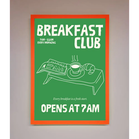 Green Breakfast Club Framed Wall Art - A3 (29.7 x 42 cm) / Neon Orange - Framed Print