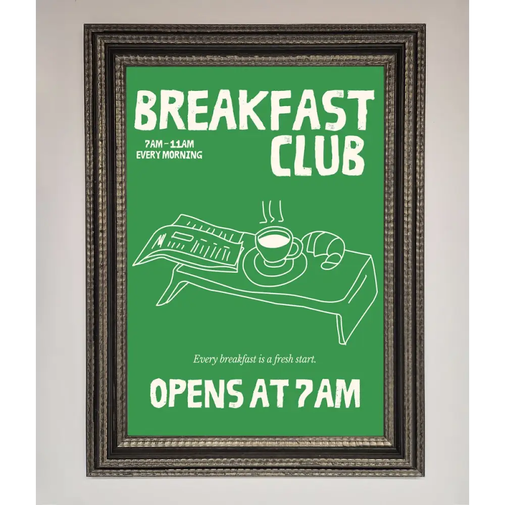 Green Breakfast Club Framed Wall Art - A3 (29.7 x 42 cm) / Ornate Silver Black - Framed Print