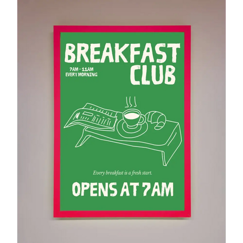 Green Breakfast Club Framed Wall Art - B0 (100 x 141 cm) / Neon Pink - Framed Print